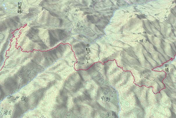 町境から千駄木山下経由で和美峠下へ　赤は本日の経路