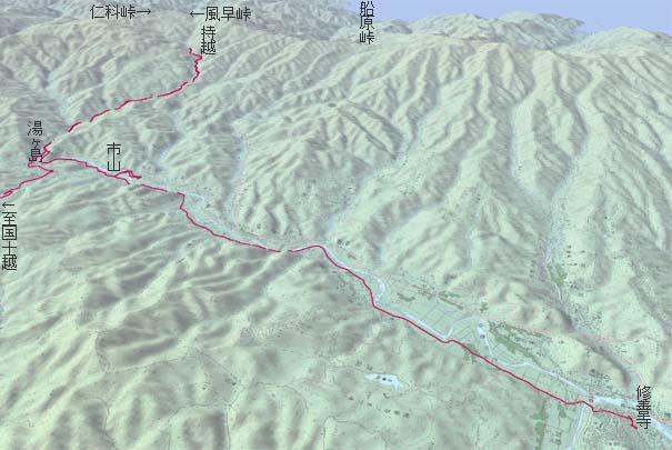 修善寺から湯ヶ島経由で仁科峠へ　赤は本日の経路