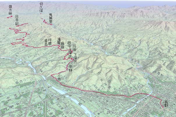 長野から県道401･鬼無里経由で切久保へ　赤は本日の経路