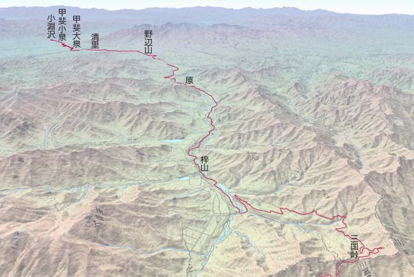 小淵沢から野辺山経由で三国峠へ　赤は本日の経路