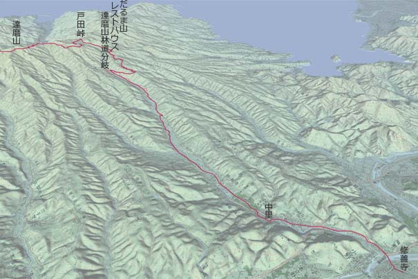 修善寺から達磨山林道、県道18経由で戸田峠へ　赤は本日の経路